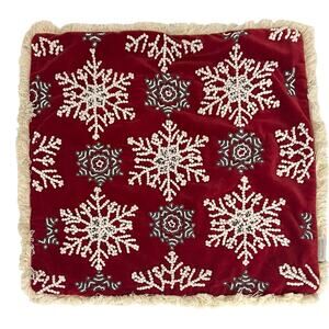 Cherished Traditions Decorative Beaded Throw Pillow Cover Red White Snowflakes